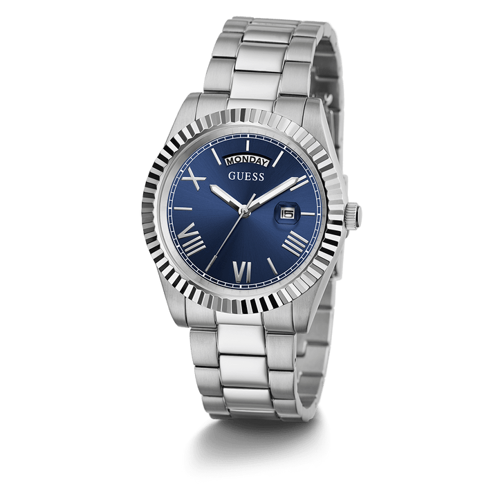 GUESS Mens Silver Tone Day/Date Watch