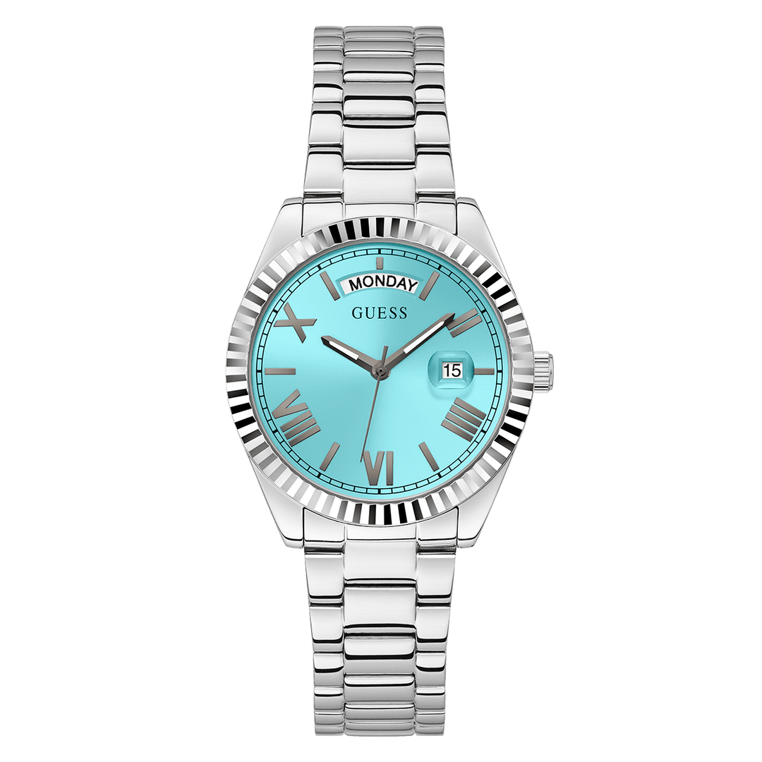 GUESS Ladies Silver Tone Day/Date Watch