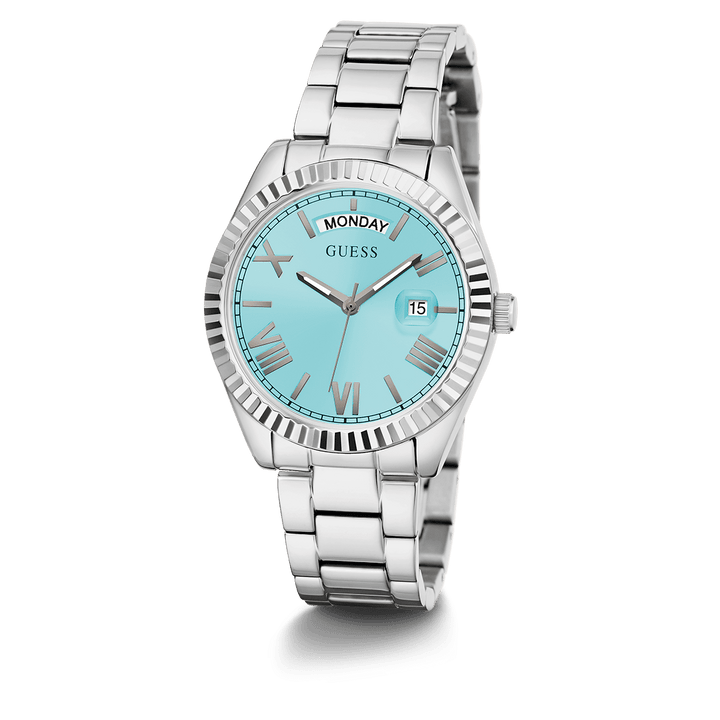 GUESS Ladies Silver Tone Day/Date Watch