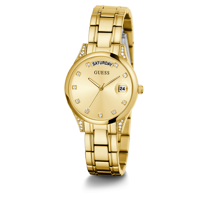 GUESS Ladies Gold Tone Day/Date Watch