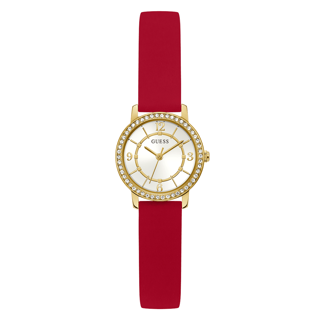 GUESS Ladies Red Gold Tone Analog Watch