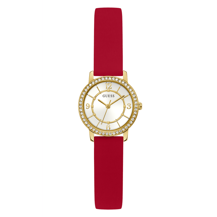 GUESS Ladies Red Gold Tone Analog Watch