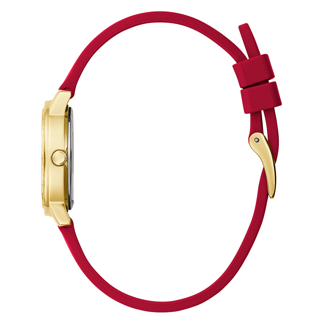 GUESS Ladies Red Gold Tone Analog Watch