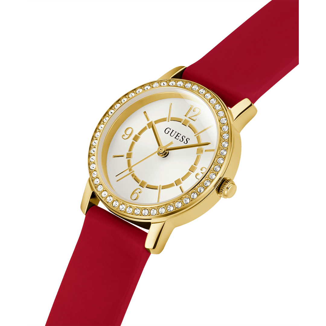 GUESS Ladies Red Gold Tone Analog Watch