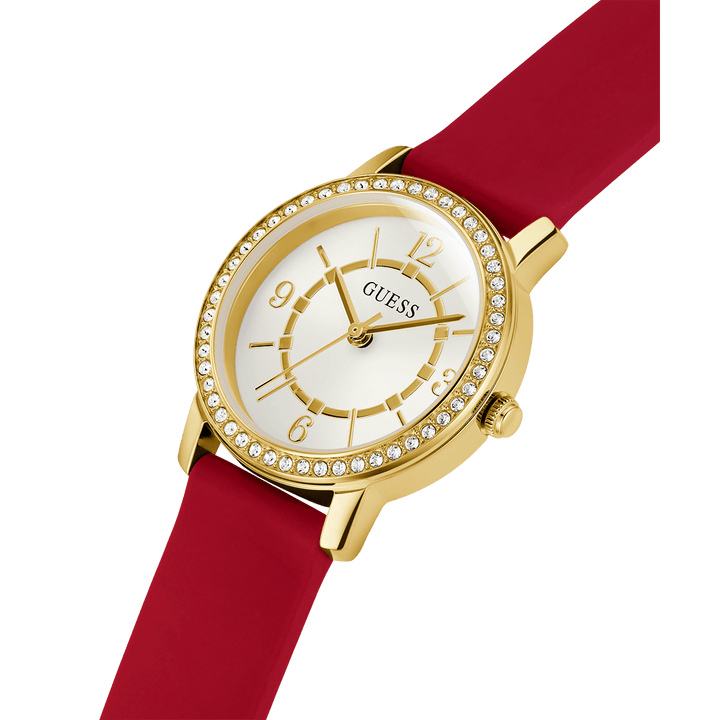 GUESS Ladies Red Gold Tone Analog Watch