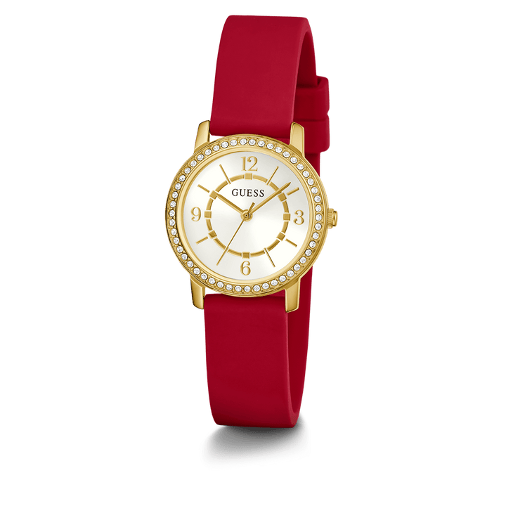 GUESS Ladies Red Gold Tone Analog Watch