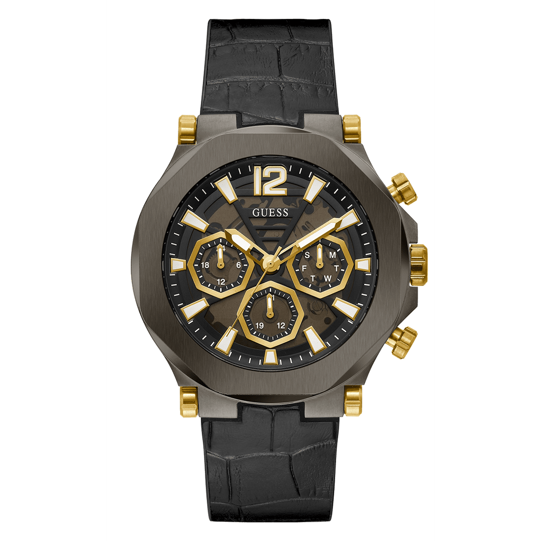 GUESS Mens Black Gunmetal Multi-Function Watch