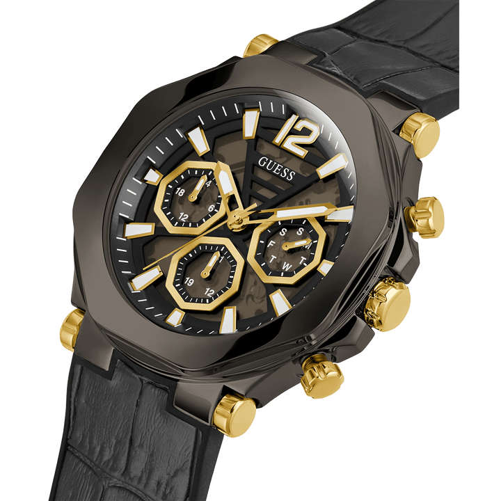 GUESS Mens Black Gunmetal Multi-Function Watch