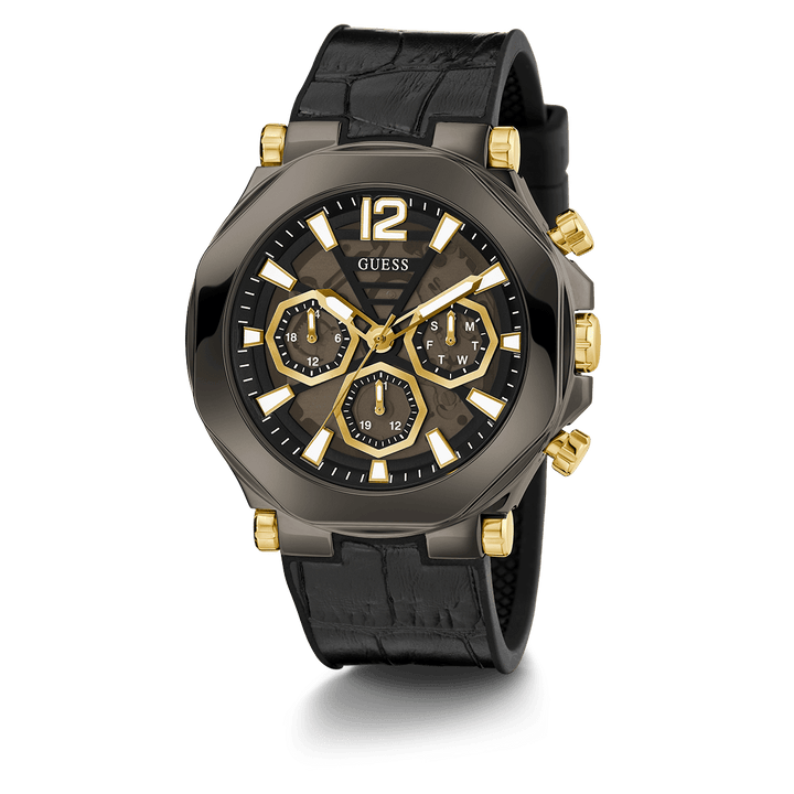 GUESS Mens Black Gunmetal Multi-Function Watch