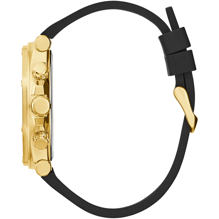 GUESS Mens Black Gold Tone Multi-function Watch