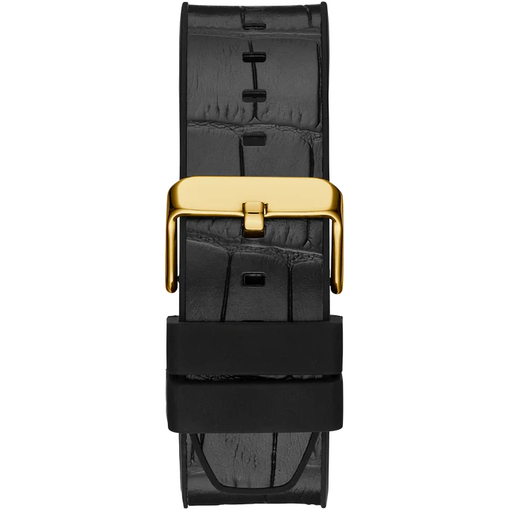 GUESS Mens Black Gold Tone Multi-function Watch