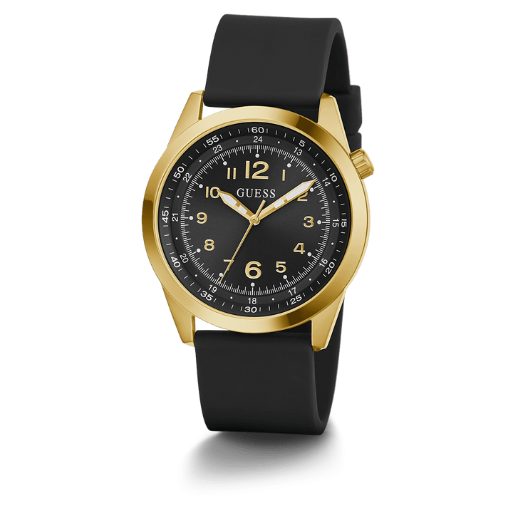 GUESS Mens Black Gold Tone Analog Watch