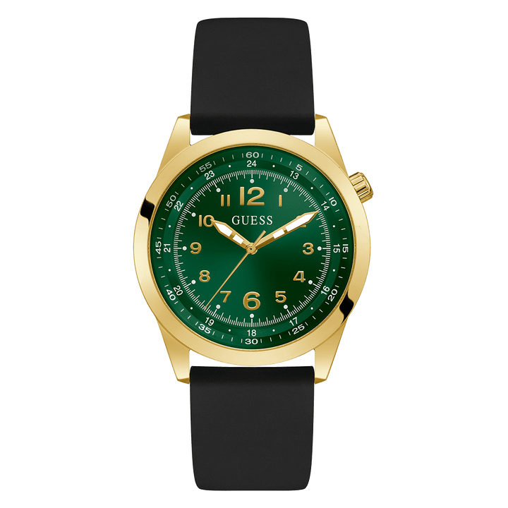 GUESS Mens Black Gold Tone Analog Watch