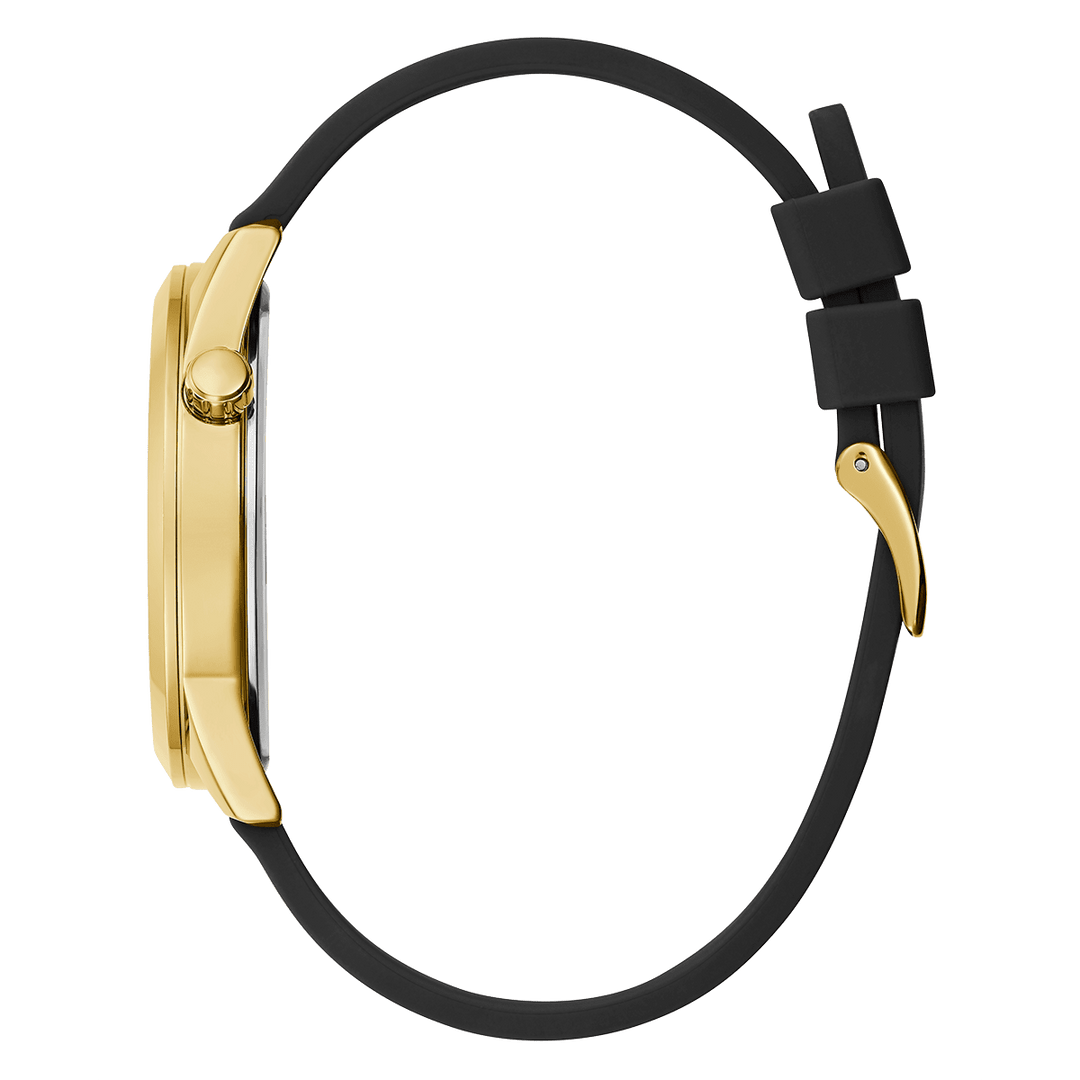 GUESS Mens Black Gold Tone Analog Watch