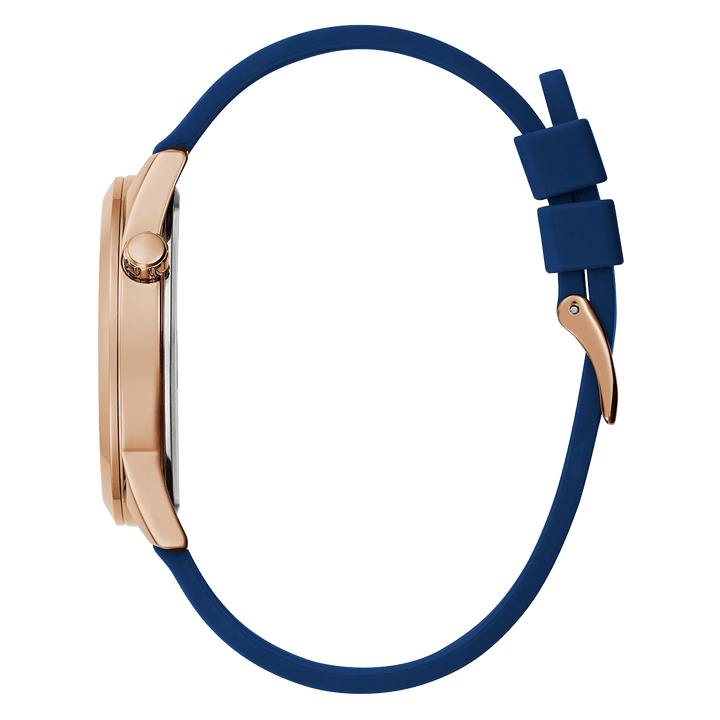 GUESS Mens Blue Rose Gold Tone Analog Watch