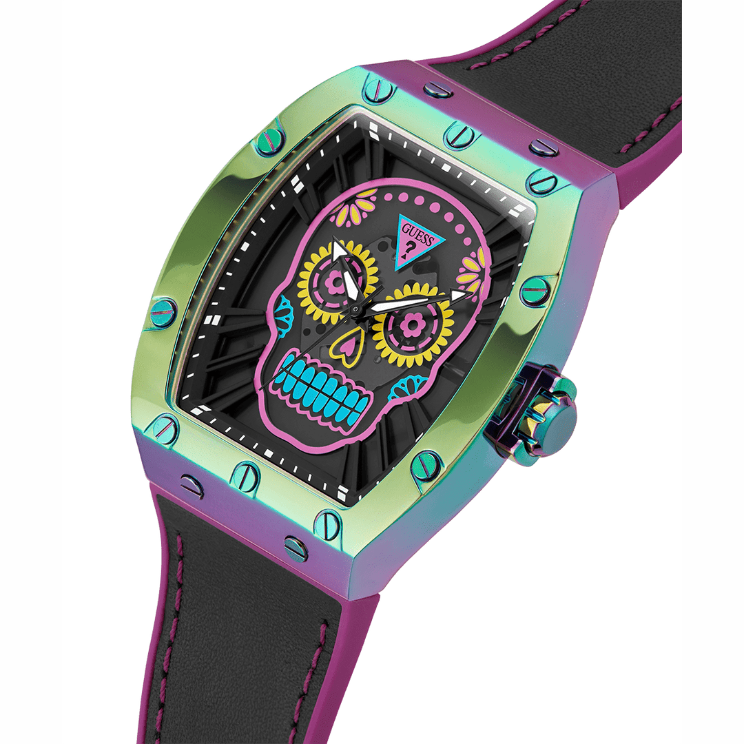 GUESS Mens Day Of The Dead Iridescent Watch