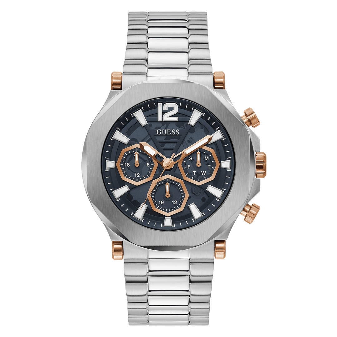 GUESS Mens Silver Tone Multi-Function Watch
