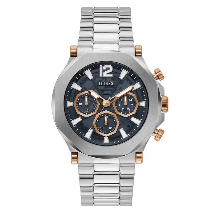 GUESS Mens Silver Tone Multi-Function Watch