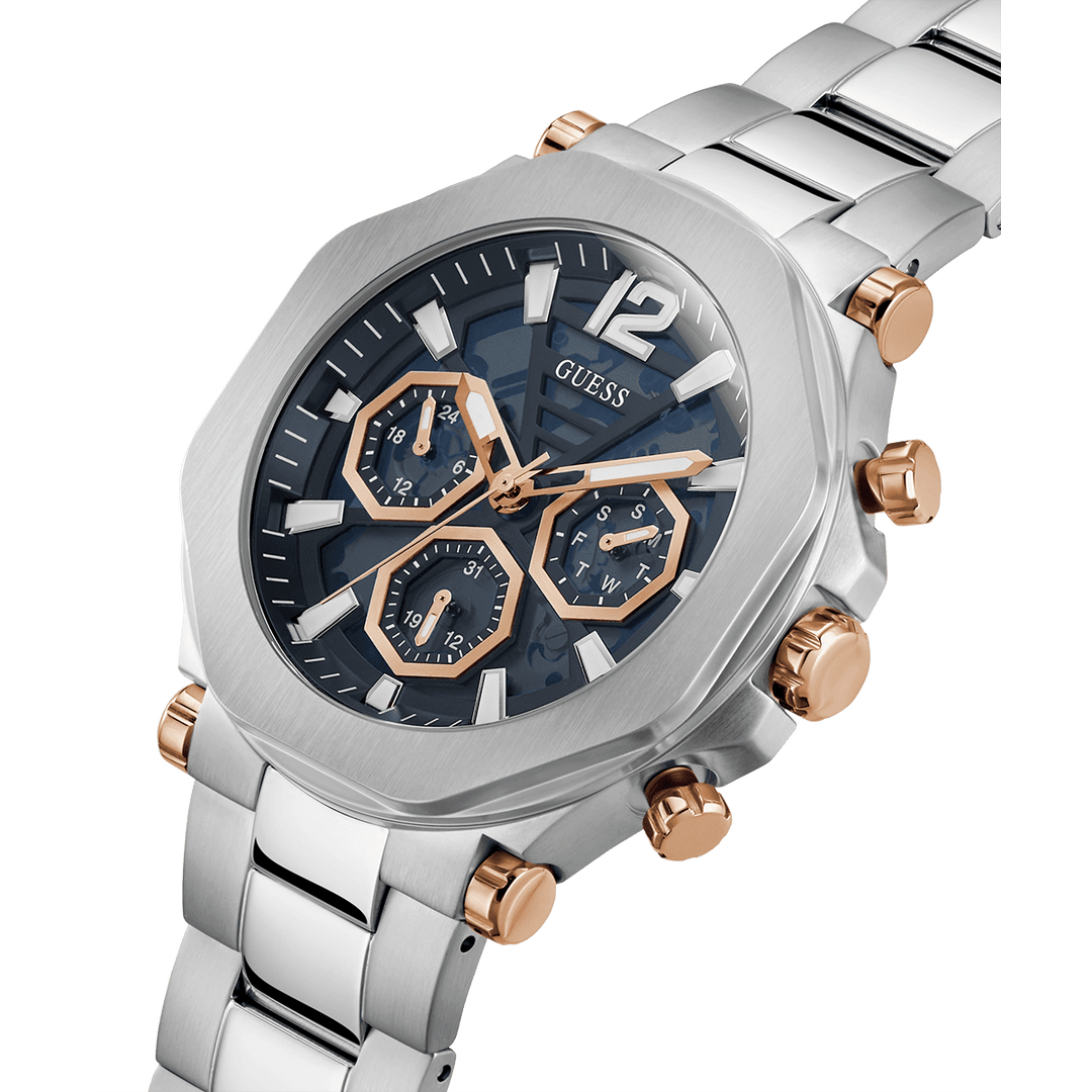 GUESS Mens Silver Tone Multi-Function Watch