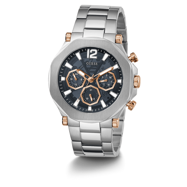 GUESS Mens Silver Tone Multi-Function Watch