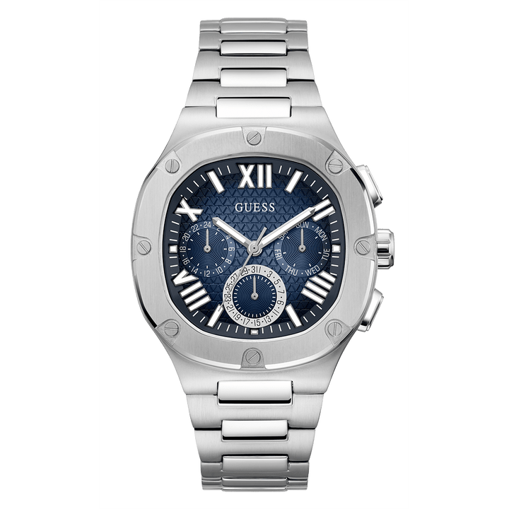 GUESS Mens Silver Tone Multi-Function Watch