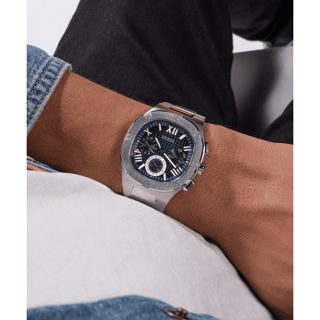 GUESS Mens Silver Tone Multi-Function Watch