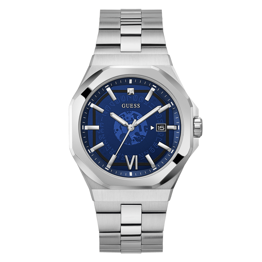 GUESS Mens Silver Tone Date Watch