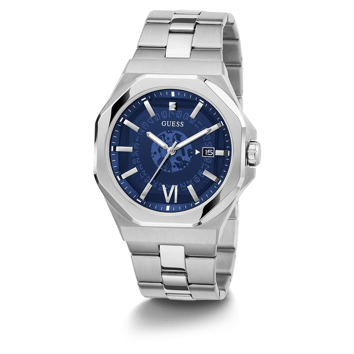 GUESS Mens Silver Tone Date Watch