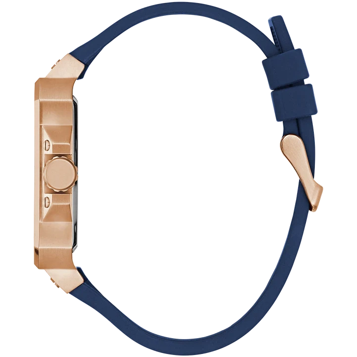 GUESS Mens Blue Rose Gold Tone Multi-function Watch 42 mm