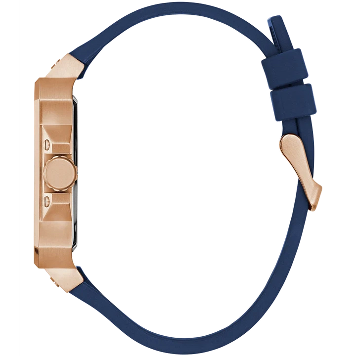 GUESS Mens Blue Rose Gold Tone Multi-function Watch 42 mm