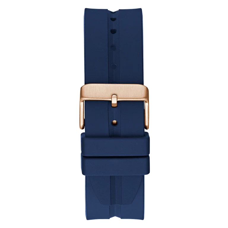 GUESS Mens Blue Rose Gold Tone Multi-function Watch 42 mm