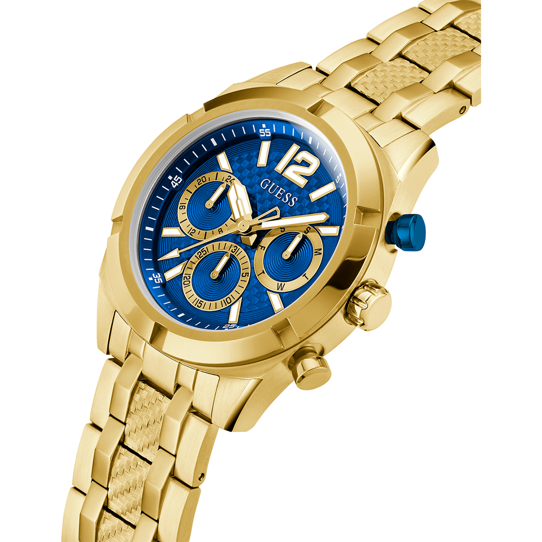 GUESS Mens Gold Tone Multi-function Watch with Chrono-look Dial