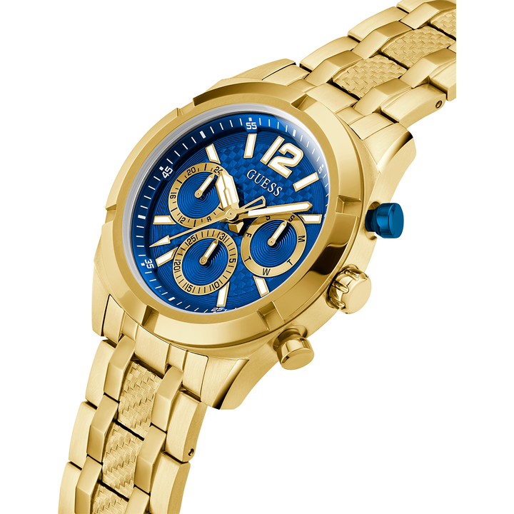 GUESS Mens Gold Tone Multi-function Watch with Chrono-look Dial