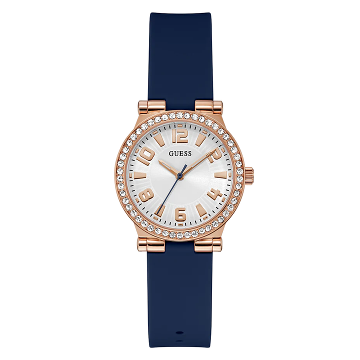 GUESS Ladies Blue Rose Gold Tone Analog Watch GW0844L3