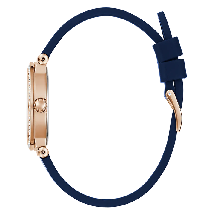 GUESS Ladies Blue Rose Gold Tone Analog Watch GW0844L3