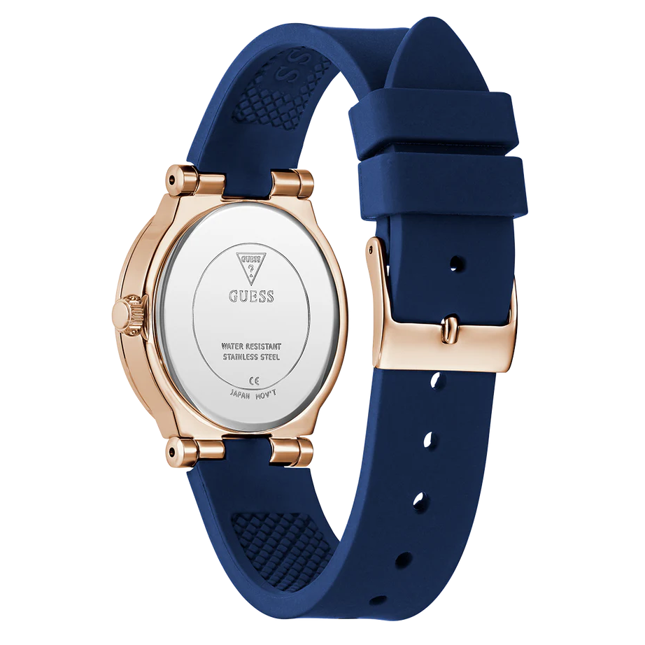 GUESS Ladies Blue Rose Gold Tone Analog Watch GW0844L3
