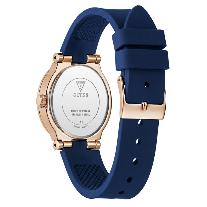 GUESS Ladies Blue Rose Gold Tone Analog Watch GW0844L3