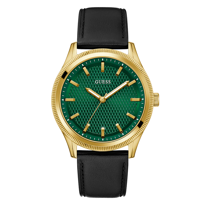 GUESS Mens Black Gold Tone Analog Watch GW0846G1