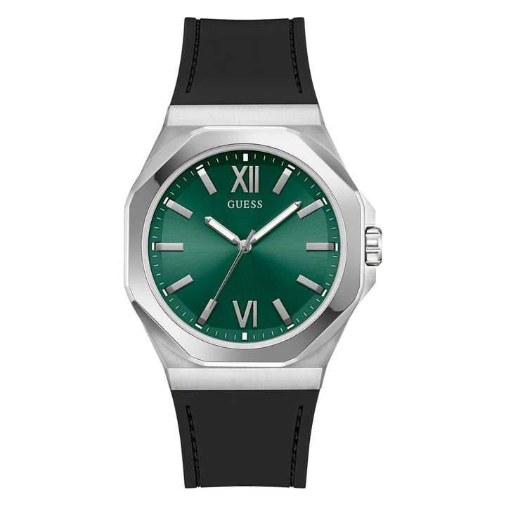 GUESS Mens Black Silver Tone Analog Watch GW0850G1