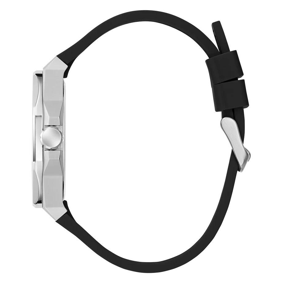 GUESS Mens Black Silver Tone Analog Watch GW0850G1