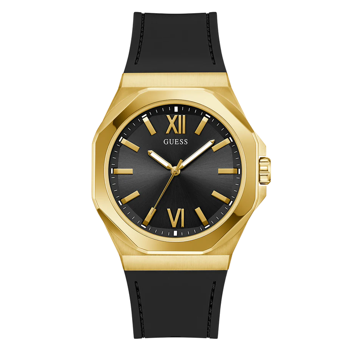 GUESS Mens Black Gold Tone Analog Watch GW0850G2