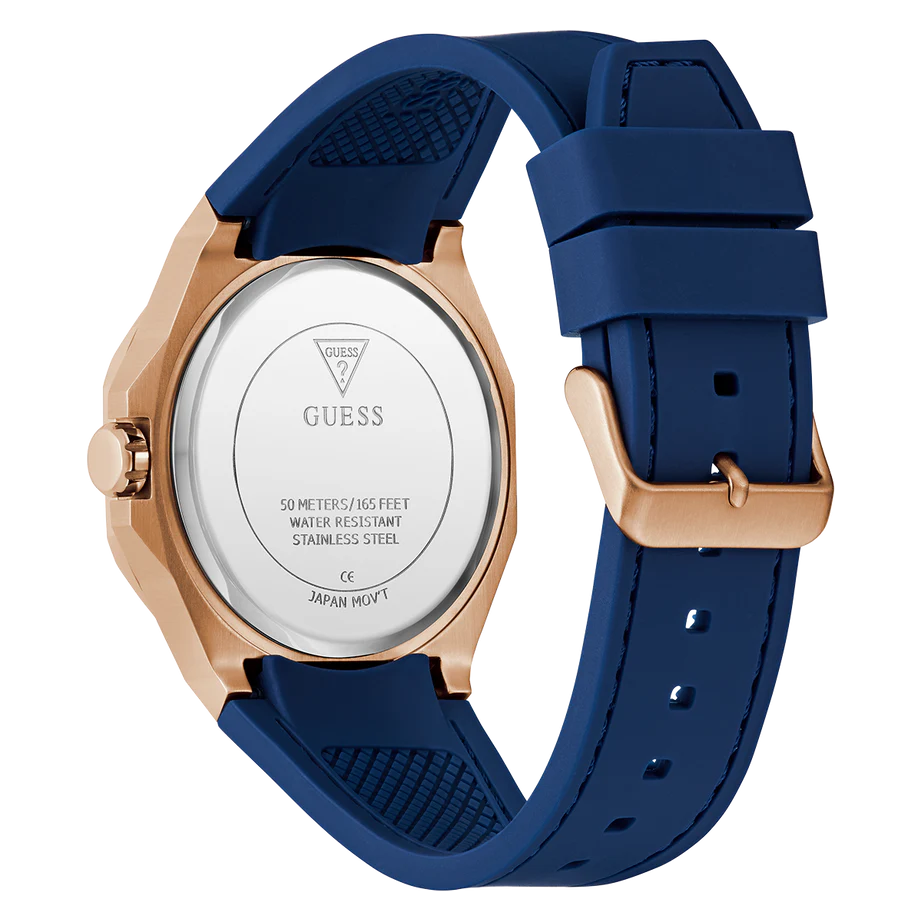 GUESS Mens Blue Rose Gold Tone Analog Watch GW0850G3