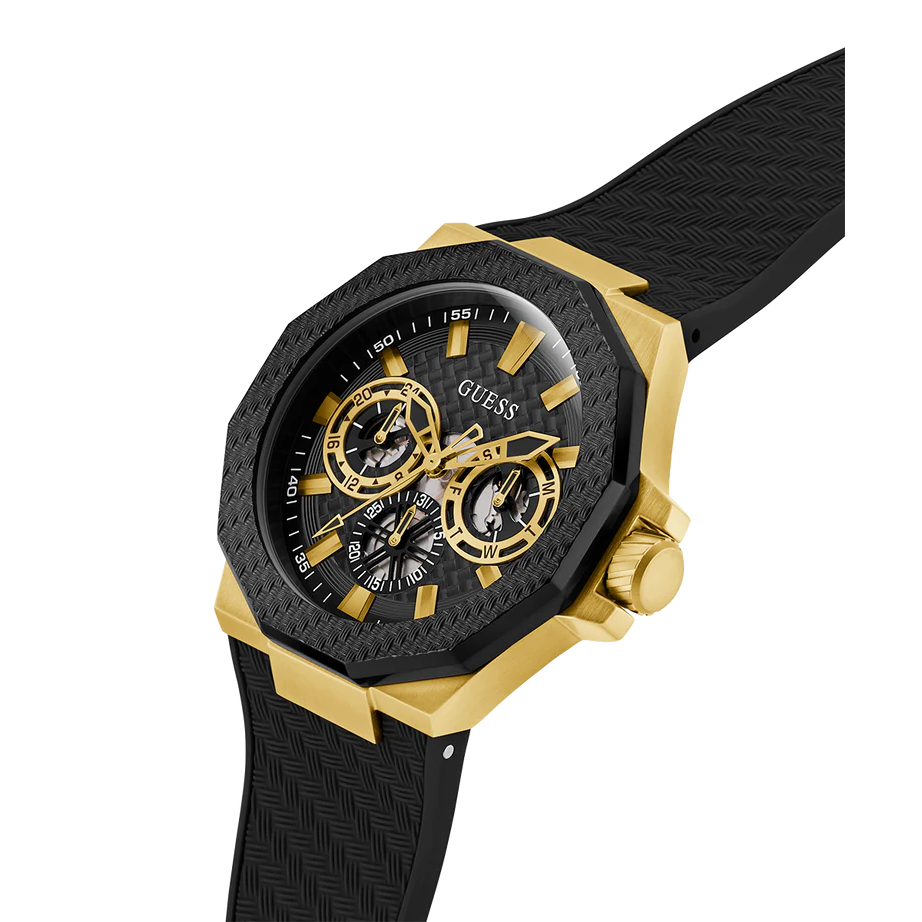 GUESS Mens Black Gold Tone Multi-function Watch GW0853G2