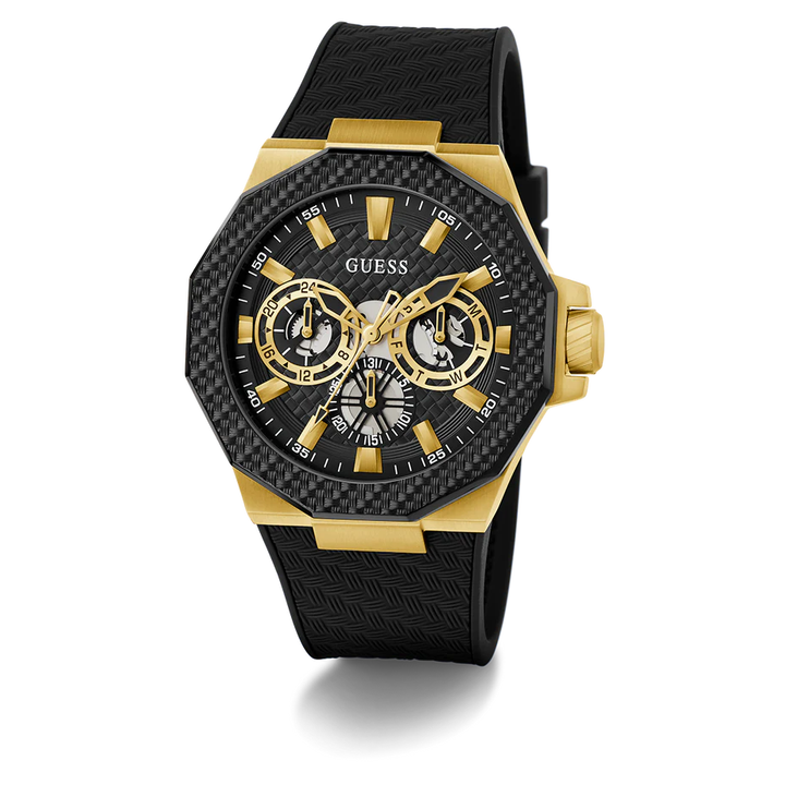 GUESS Mens Black Gold Tone Multi-function Watch GW0853G2