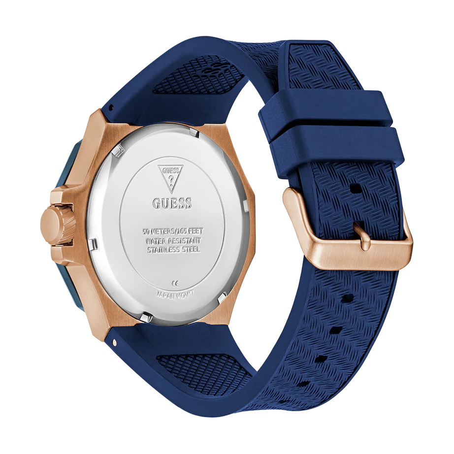 GUESS Mens Blue Rose Gold Tone Multi-function Watch GW0853G3