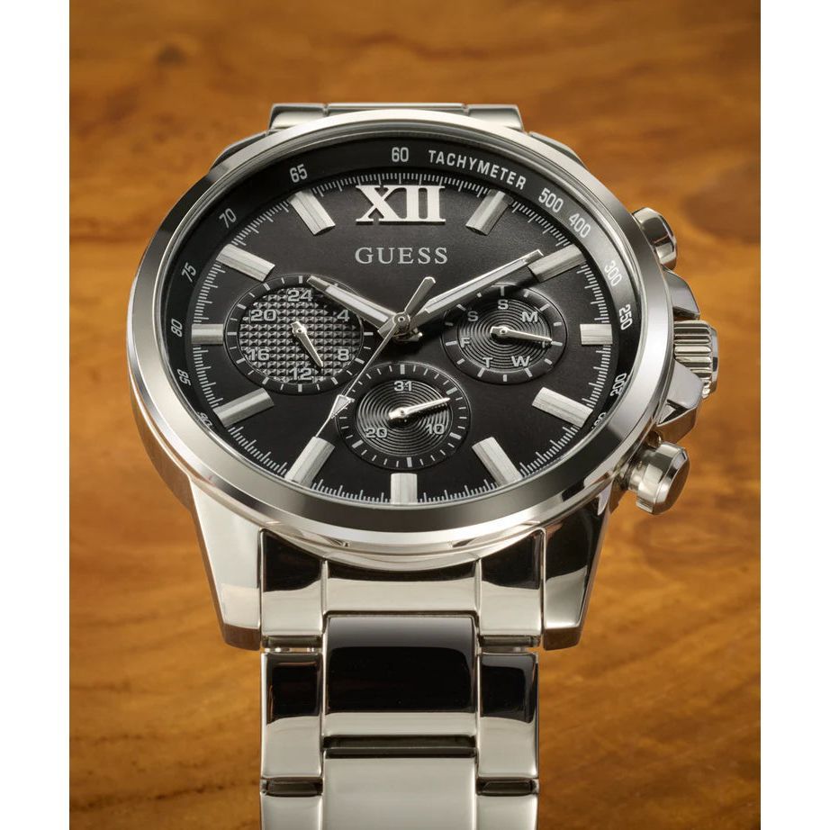 GUESS Mens Silver Tone Multi-function Watch 44 mm GW0900G1