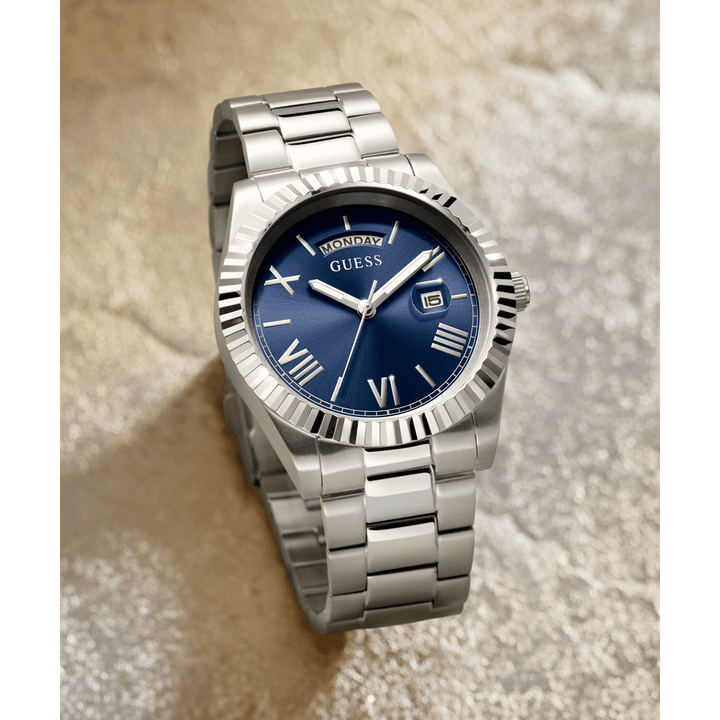 GUESS Mens Silver Tone Day/Date Watch