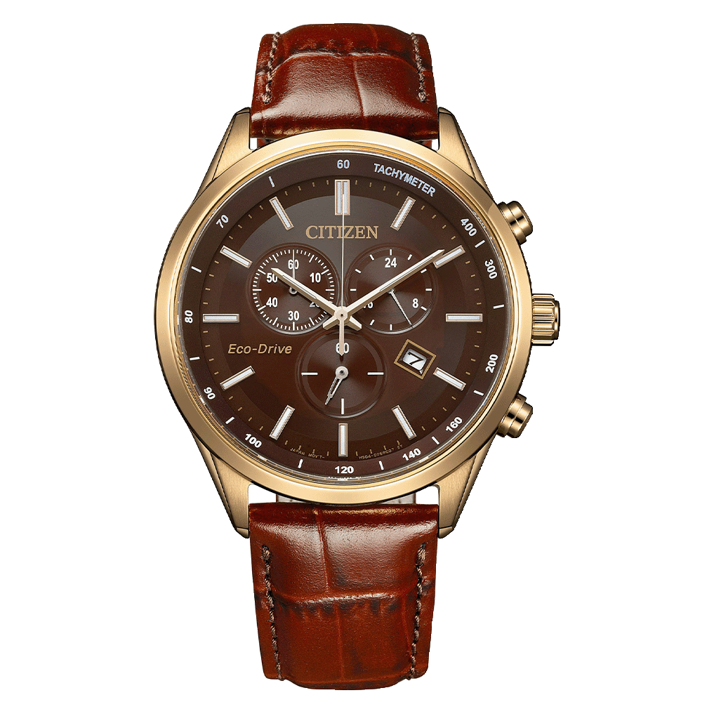 Classic Citizen Eco-Drive Chronograph Watch for Men with Brown Dial