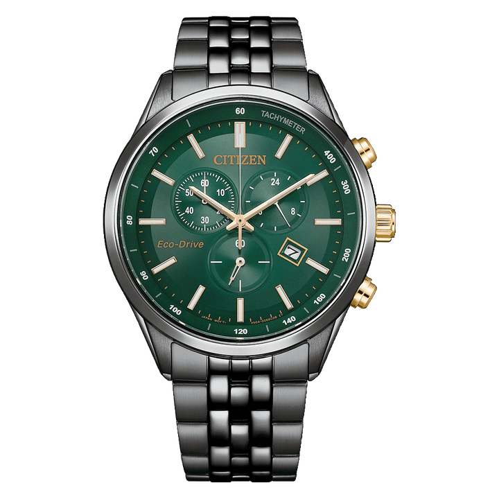 Stylish Eco-Drive Chronograph Watch with Brown Leather Strap