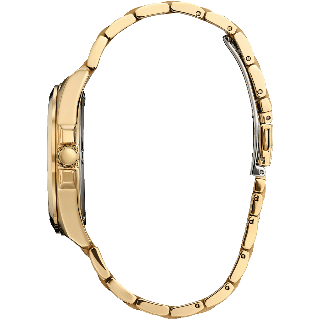 Elegant Gold-Tone Eco-Drive Watch with Champagne Dial